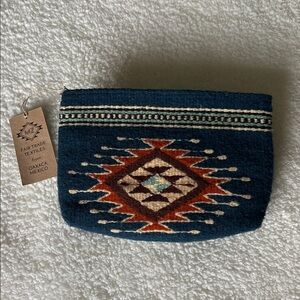 MZ Fair Trade Boho Navy Tribal Wool Zipper Pouch Clutch Purse Bag - NWT